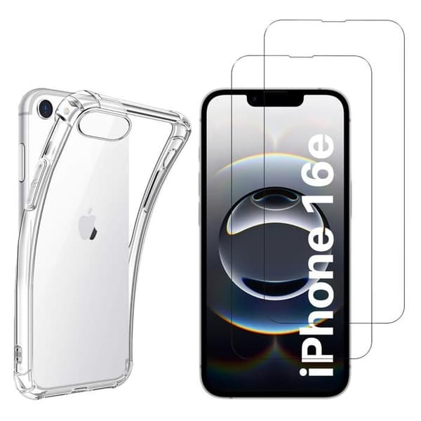 Coque antichock til iPhone 16e og 2 hærdede glas skærmbeskyttelse Phonillico® Transparent