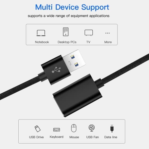 USB 3.0 Kabel - Uspecificeret - Forlængelse 2m - Kompatibel med USB-nøgle, Controller, Harddisk - Sort - USB A
