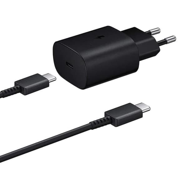 Hurtigoplader 25W + USB-C til USB-C Kabel Sort til Samsung Galaxy TAB S7 - TAB S7 PLUS Phonillico® Svart