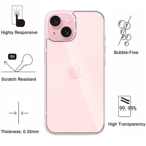Filmm för härdat glas bak till iPhone 15 [Pack 2] Skyddsglas Phonillico®