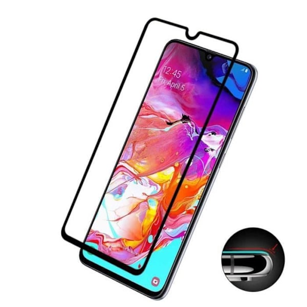 Coque til Samsung Galaxy A70 - Blød Transparent Silikone + Hel Glastempereret Sort Kantskærm Beskyttelse [Phonillico®]