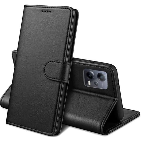 Coque - Phonillico® - Xiaomi Redmi Note 12 PRO 5G - Sort sort - Magnetisk lukning - Plads til kort Svart