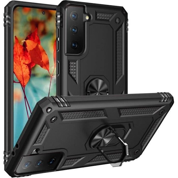 Coque Noir för Samsung S21 FE 5G - Stötabsorberande Militärstil Robust Skydd Ring 360 Rotations Phonillico® Svart