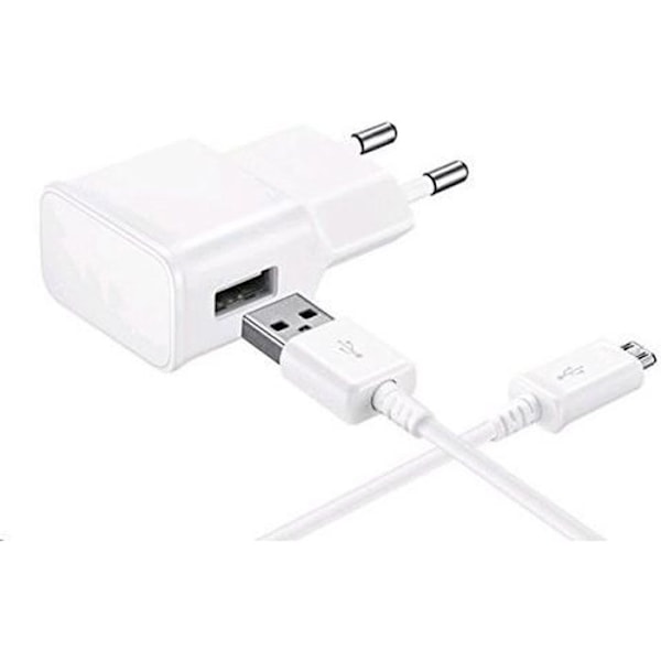 [Kompatibel Samsung Galaxy A3-A5-2015-2016-A6-A6+-A7] USB-kabel 1 meter + Hvidt vægoplader [Phonillico®]