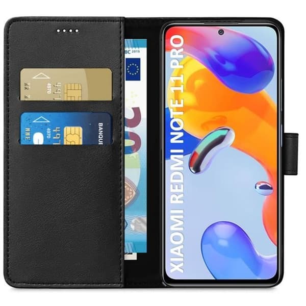 Coque til Xiaomi Redmi Note 11 PRO - Redmi Note 11 PRO 5G - Sort Plånbok med Magnetisk Klap og Kortopbevaring Phonillico® Svart