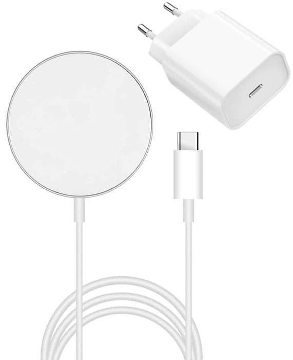 Induktionslader + vægadapter kompatibel med magsafe til iPhone 16 / iPhone 16 PLUS / iPhone 16 PRO / iPhone 16 PRO MAX - Phonillico® Vit