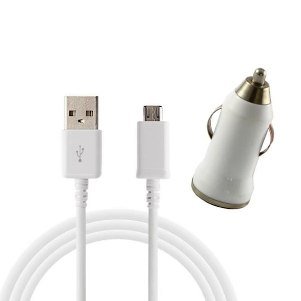[Kompatibel Samsung Galaxy A3-A5-2015-2016-A6-A6+-A7] Kabel USB 1 Meter + Biloplader Hvid [Phonillico®]