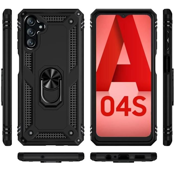 Coque Noir til Samsung Galaxy A04S - Stødabsorberende Militært Style Robust Ring 360 Rotérbar Phonillico®