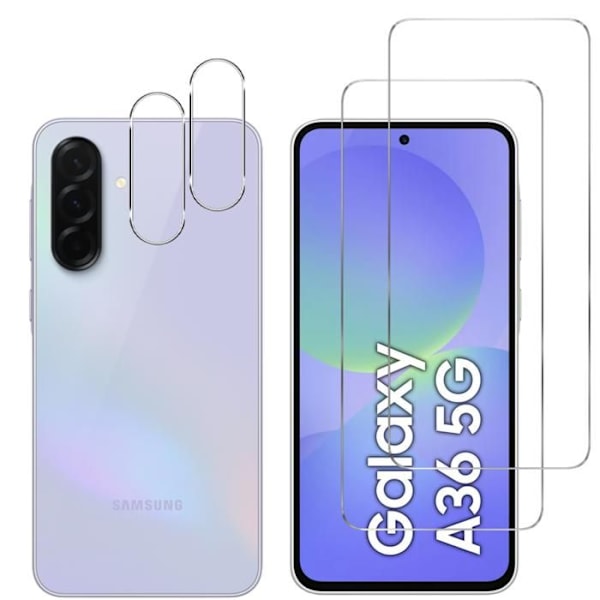 Karkaistu Lasi - Phonillico® - Samsung Galaxy A36 5G - Pakkaus 2 - Näytön ja Kameran Suojaus - Naarmuuntumaton Transparent