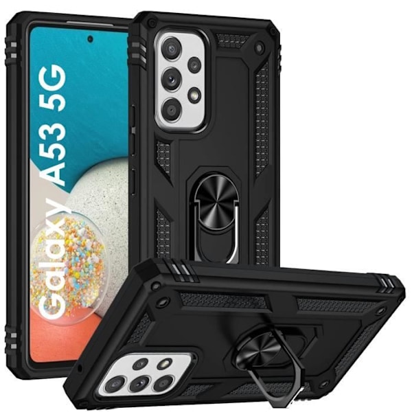 Coque Noir til Samsung Galaxy A53 5G - Stødabsorberende Militær Style Robust 360 Rotationsring Phonillico® Svart