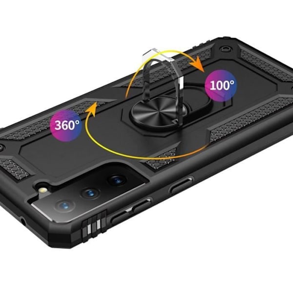 Coque Noir til Samsung S22 5G - Stødabsorberende Beskyttelse Militær Style Robust Ring 360 Rotations Phonillico® Svart