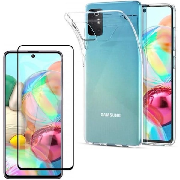 Samsung Galaxy A71:n kuori + Musta reuna karkaistu lasi - Pehmeä silikoni suojakuori, näyttösuojalasi Phonillico®