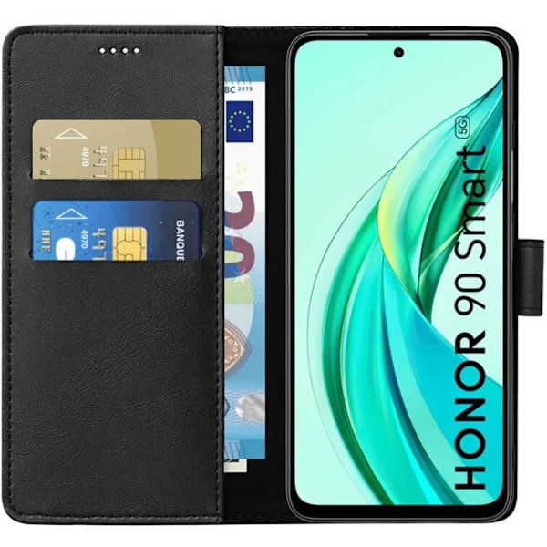 Coque - Phonillico - Honor 90 Smart 5G - Musta Lompakko - Puolijäykkä - Nahkavaikutus Svart