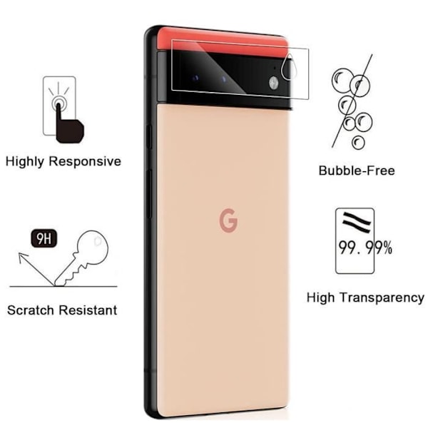 Skyddskamera för Google Pixel 6 [2-pack] Tempererat glas bakre kameraskydd Phonillico® Transparent