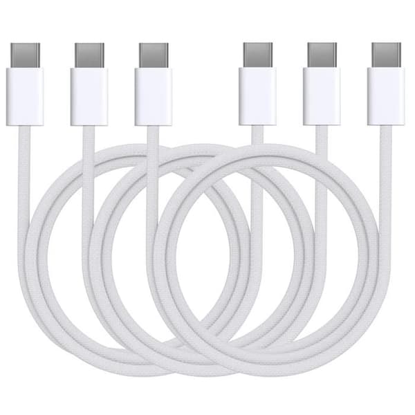 Lot 3 USB-C til USB-C kabler til iPhone 18 PRO/iPhone 18 PRO MAX/iPhone DUO - 1 meter flettet nylon kabel Phonillico® Vit