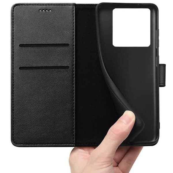 Coque - Phonillico® - Xiaomi Redmi Note 13 PRO 5G - Sort - Læderlook - Støttefunktion Svart