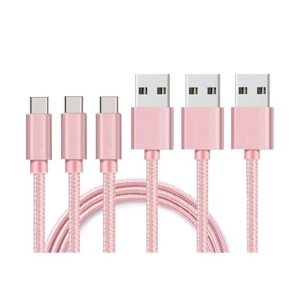 USB-C-kabel för Xiaomi REDMI NOTE 9 - NOTE 9 PRO - NOTE 10 - NOTE 10 PRO - Typ USB-C, nylonflätad, rosa 1 meter [LOT 3] Phonillico® Rosa