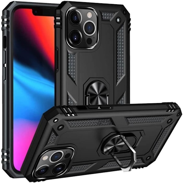 Coque Noir til iPhone 13 PRO (6,1") Stødbeskyttelse Militær Stil Robust 360 Rotérende Ring Phonillico® Svart