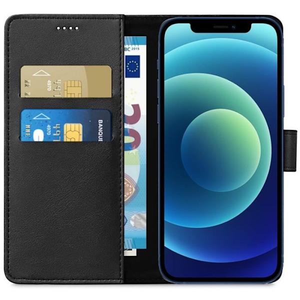 Fodral för iPhone 12 - 12 PRO (6,1”) - Svart Plånbok med Magnetisk Flik Kortfack [Phonillico®] Svart