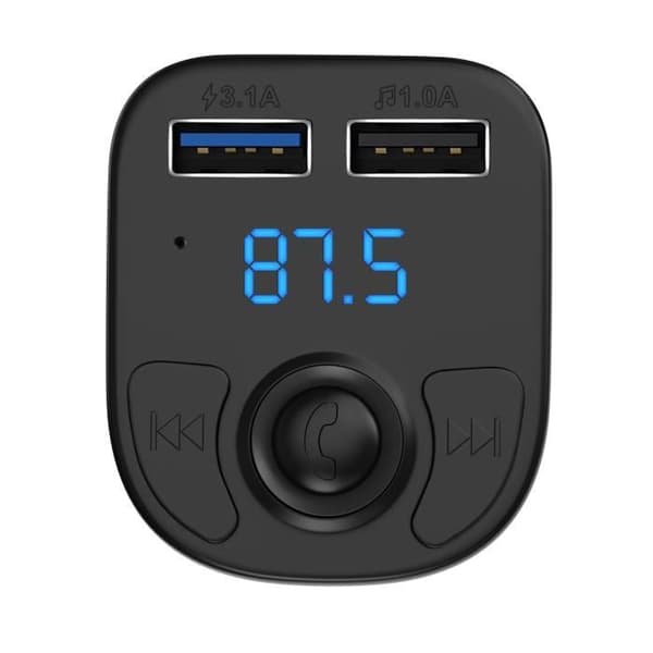 FM-transmitter Bluetooth 5.0 - Phonillico - Radioadapter - 2 USB-porte - Frihånds - Sort