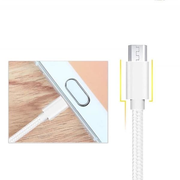 Kabel til ASUS ZENFONE 5 LITE - 4 MAX - 3 MAX - MAX M1 - MAX M2 - GO - Micro USB Nylon Vævet Sølv Hvid [Phonillico®]