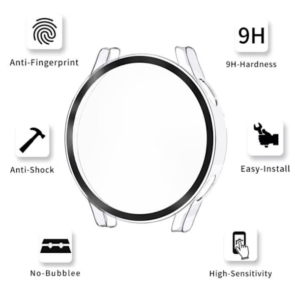 Fodral kompatibelt med Samsung Galaxy Watch 4 44mm - Hårt skyddande fodral med transparent härdat glas Phonillico® Transparent