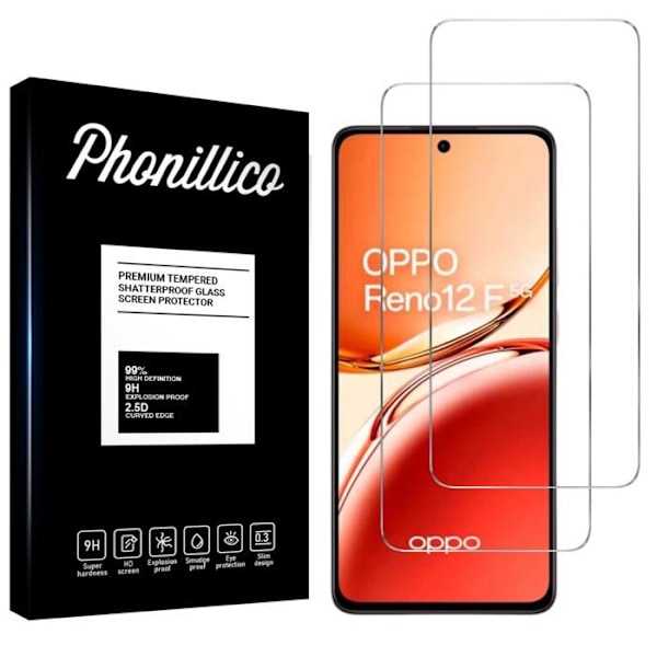 Karkaistu lasi - Phonillico® - Oppo Reno 12 F 5G - 2 pakkausta - Näytön suoja - Naarmuuntumaton Transparent
