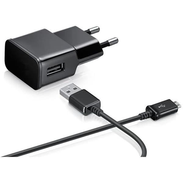 USB Kabel og Strømadapter - PHONILLICO - Kompatibel med Samsung Galaxy NOTE 1/2/3 LITE/4 - 1 Meter - 2A - Sort Svart