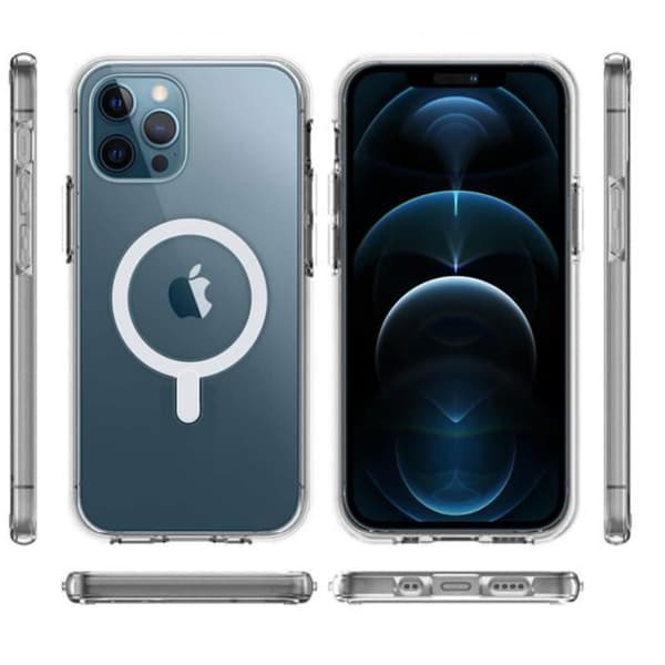 Skal till iPhone 14 PRO MAX - Transparent silikon med integrerad magnetisk cirkel Phonillico® Transparent