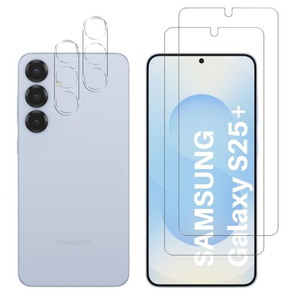Härdat Glas för Samsung Galaxy S25 PLUS och Kameraskydd [Pack 2] Skärmskyddsfilm Phonillico® Transparent