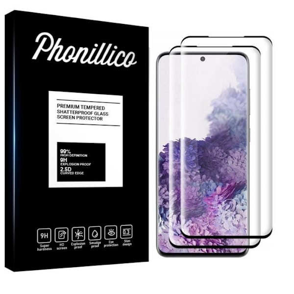 Beskyttelsesfilm - Phonillico® - Samsung Galaxy S20 - Pakke med 2 - Tempereret glas - Sort kant Transparent, svart