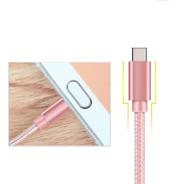 USB-C-kabel för Xiaomi Mi 11 - Mi 11 LITE - Mi 11 LITE 5G - USB-C laddkabel i nylonflätad rosa 1 meter [SATS 2] Phonillico® Rosa