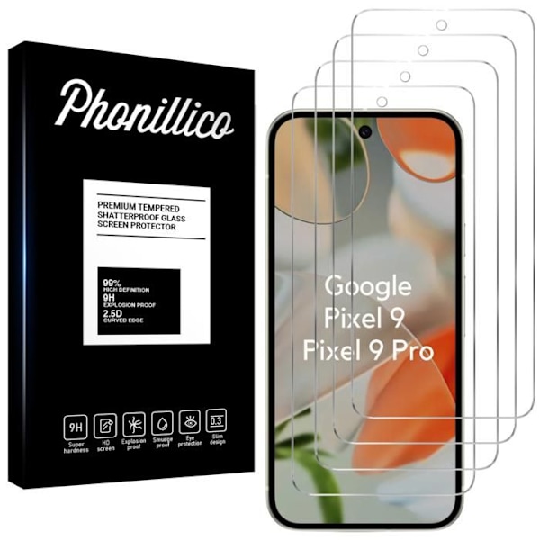 Filmpanelskydd i härdat glas för Google Pixel 9 / Pixel 9 Pro [Pack 4] Phonillico® skärmskydd