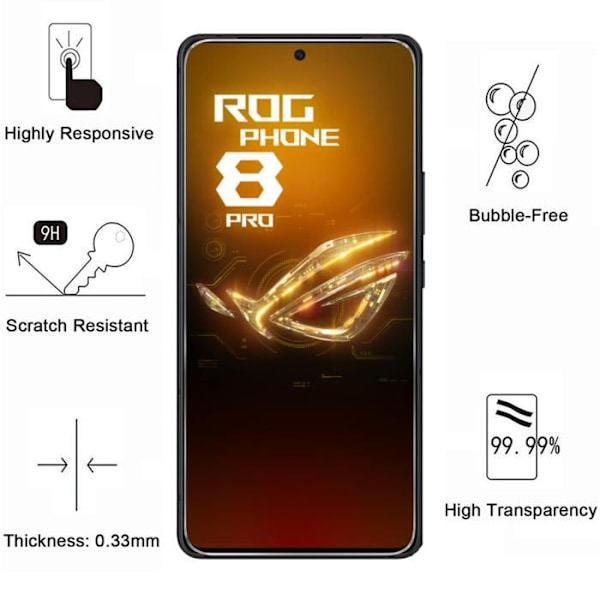 Skyddande film - Phonillico® - Asus Rog Phone 8 PRO - 2-pack - Härdat glas - Repkayttåligt Transparent