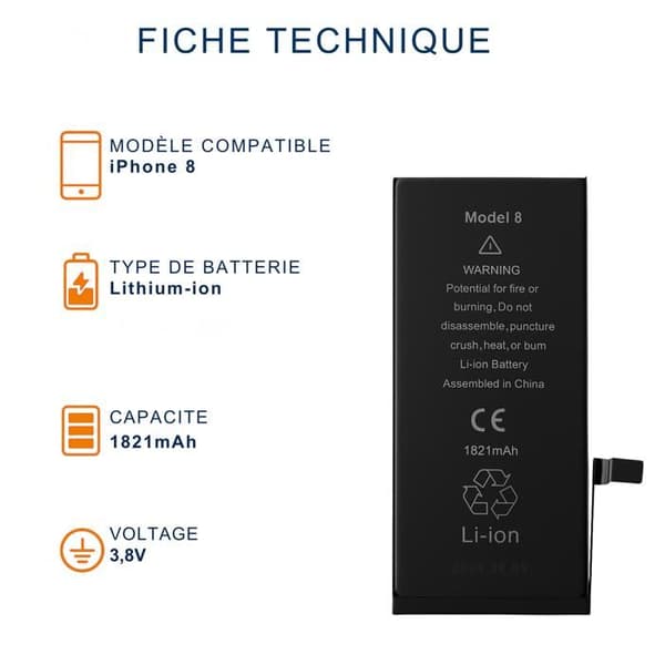 Batteri til iPhone 8 - Erstatningsbatteri 1821mAh Lithium-ion Phonillico®