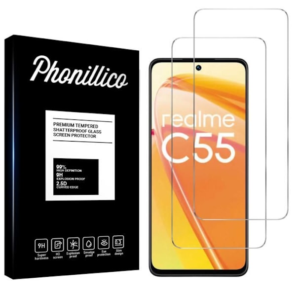 Karkaistu Lasi Realme C55 4G:lle [Paketti 2] Näytön Suojakalvo Phonillico® Transparent