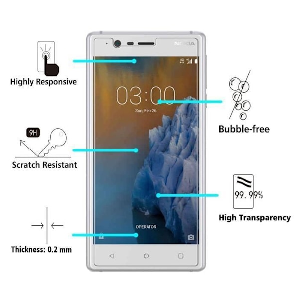 Elokuvan Näytön Suojaus - Phonillico® - NOKIA 3 - 2 kpl - Karkaistu Lasia - Naarmunkestävä