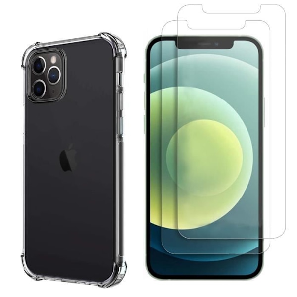 Stöttålig skal - Phonillico - iPhone 12 PRO MAX - Mjuk silikon - 2 härdade glas - Förstärkt skydd Transparent