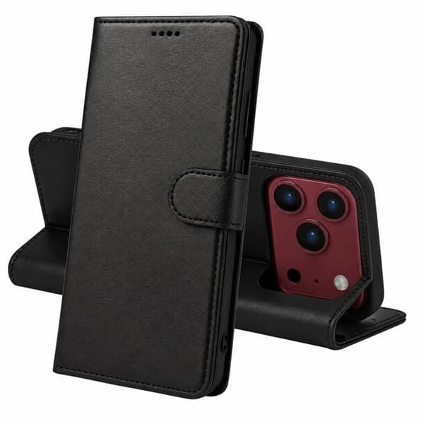 Fodral för iPhone 18 PRO MAX - Svart Plånbok med Magnetisk Lock och Kortfack Phonillico® Svart