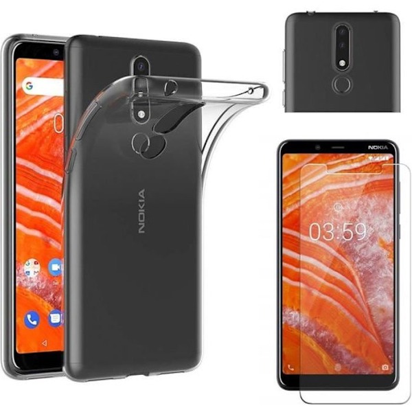 Nokia 3.1 PLUS - Läpinäkyvä Silikoni + Karkaistu Lasifilmi Näytön Suojaus [Phonillico®]