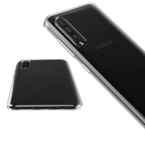 Skydd för Samsung Galaxy A50 - Mjuk Transparent Silikon + Hel Härdat Glas Svart Kant Skärmskydd [Phonillico®] Transparent, svart