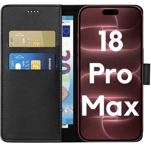 Fodral för iPhone 18 PRO MAX - Svart Plånbok med Magnetisk Lock och Kortfack Phonillico® Svart