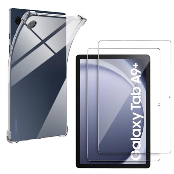 Skal + 2 härdade glasögon för Samsung Galaxy Tab A9 PLUS 2023 - Stötsäkert skydd Transparent Phonillico