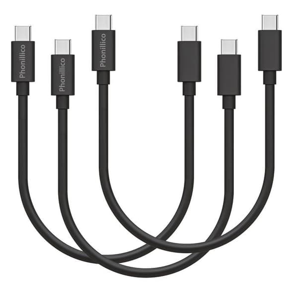 Lot 3 Kabler 20cm USB-C USB-C Sort til Google Pixel 6 / Google Pixel 6 Pro Phonillico® Svart
