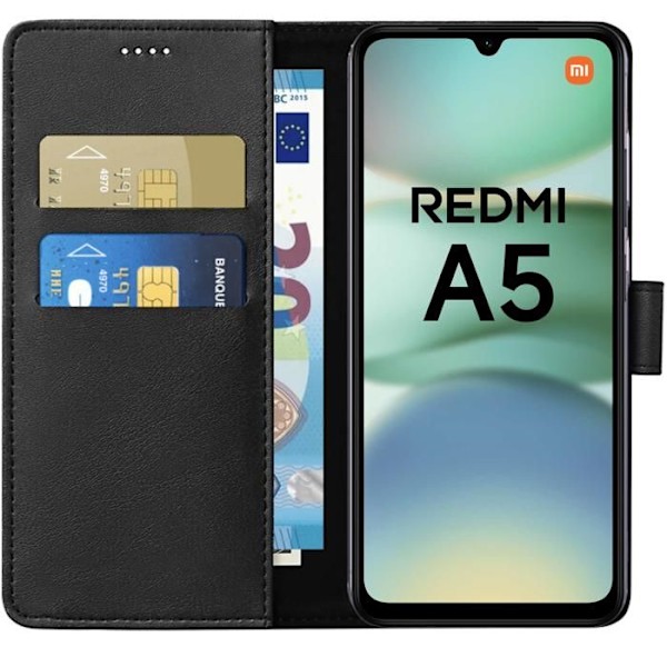 Cover til Xiaomi Redmi A5 4G (EU version) - Sort pung med magnetisk flap til kortopbevaring Phonillico® Svart