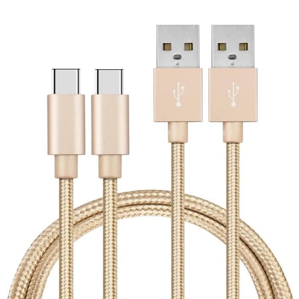 USB-C-kabel för Xiaomi REDMI 9 / REDMI 9T / REDMI NOTE 9T / REDMI NOTE 8T - Typ USB-C Nylonflätad Guld 1 Meter [SET 2] Phonillico®