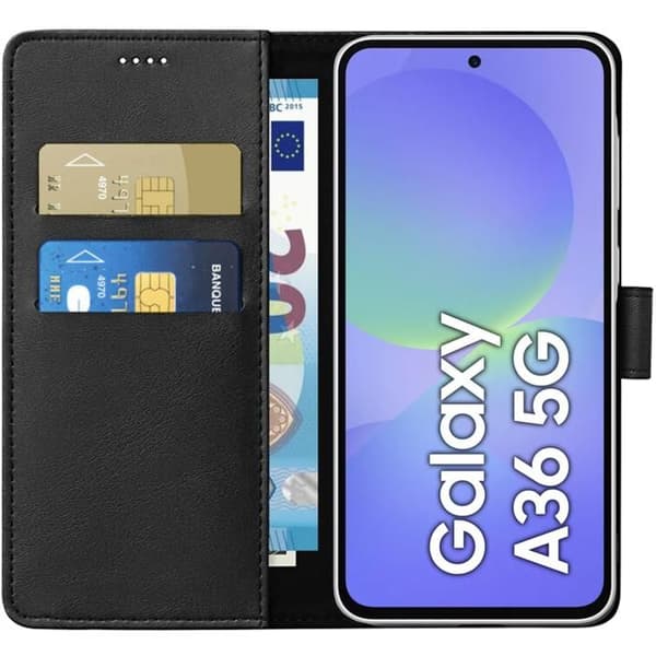 Coque til Samsung Galaxy A36 5G - Sort Wallet med Magnetlås til Kortopbevaring Phonillico® Svart
