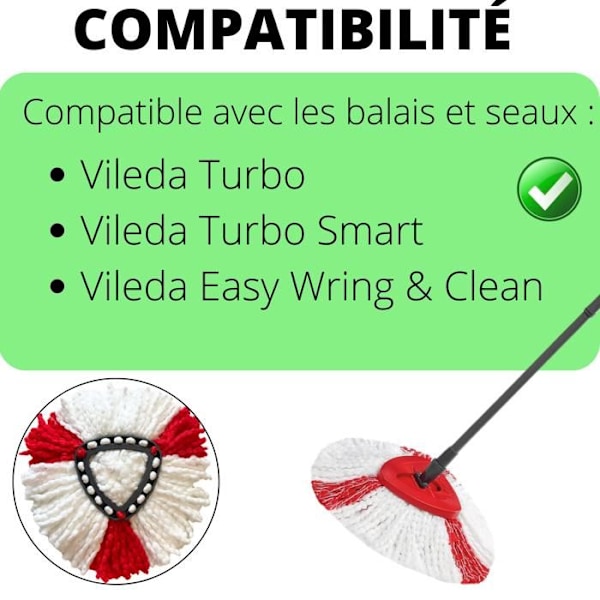 Serpillère för Vileda Turbo / Turbo Smart / Easy Wring & Clean [Pack 3] Tvättbart återanvändbart mopphuvud