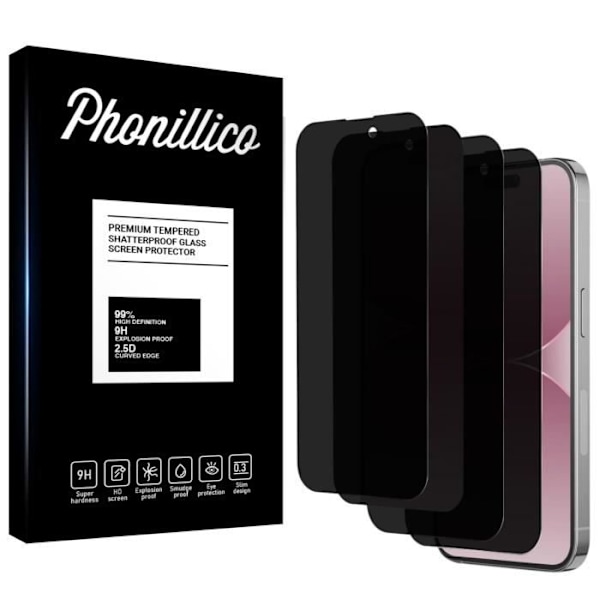 iPhone 15 - iPhone 15 PRO [Paketti 4] Musta Näytön Suojalasi Phonillico® Rikkoutumaton Vakoilusuojafilmi