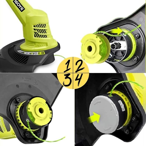 Bobine trimmertråd AC80RL3, kompatibel med Ryobi One+ 18V 24V 40V Ø2mm L3,4m [Sæt med 9 bobiner + 2 låg] Phonillico® Gul
